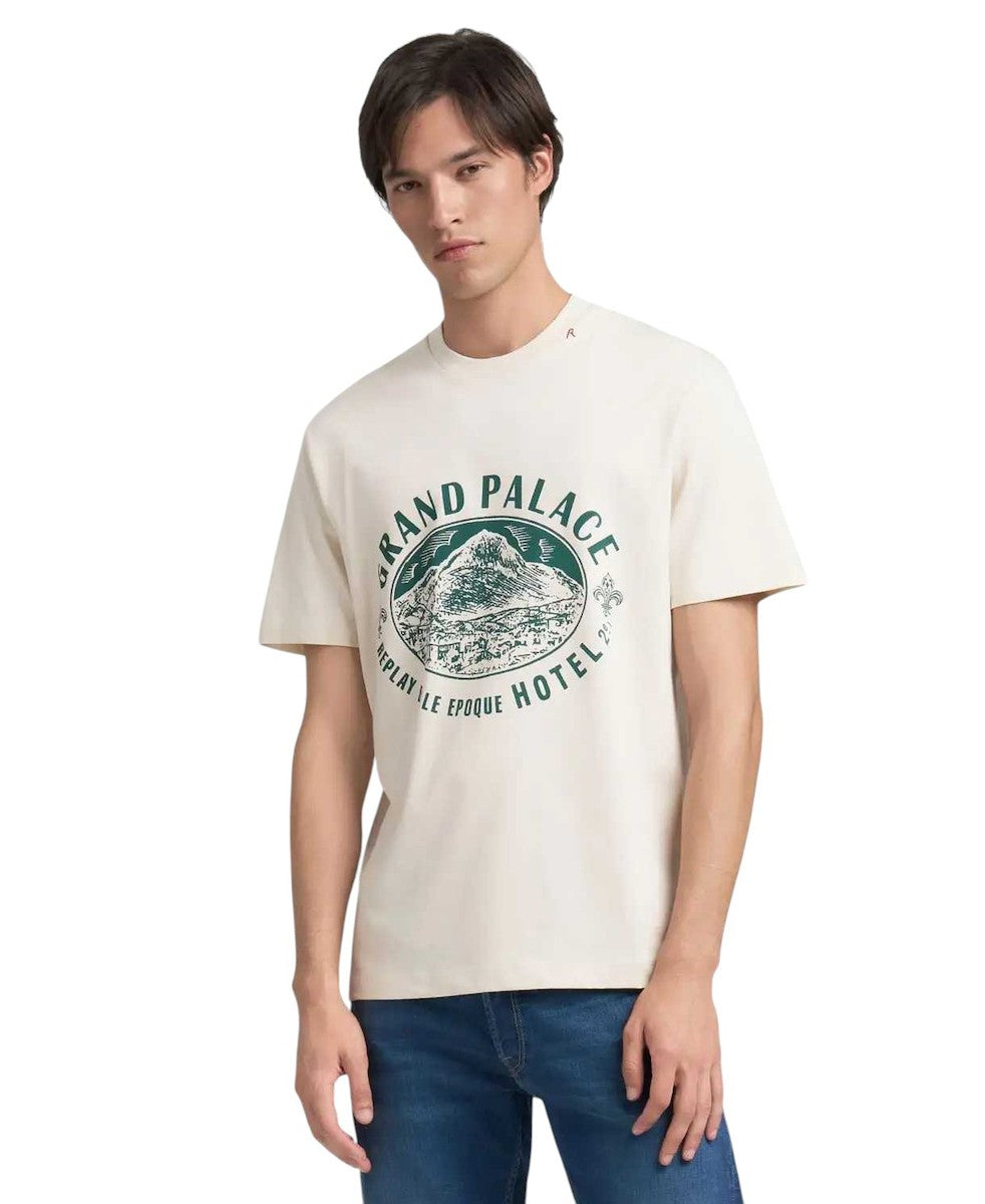 REPLAY Ανδρικό T-Shirt Βαμβάκι Εκρού Regular Fit M3281.000.23608P-200 CREAM 1820254