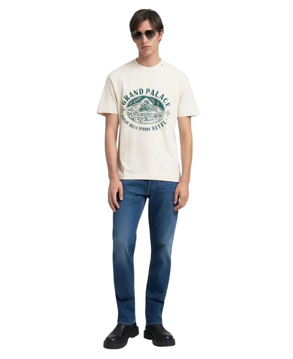 REPLAY Ανδρικό T-Shirt Βαμβάκι Εκρού Regular Fit M3281.000.23608P-200 CREAM 1820254