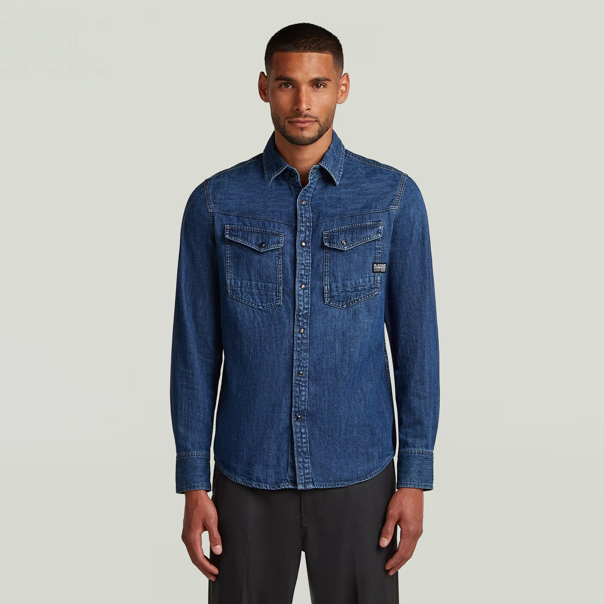G-STAR RAW Ανδρικό Πουκάμισο Jeans Βαμβάκι Μπλέ Slim Fit D23616-D252-G749-worn in windward 1821614