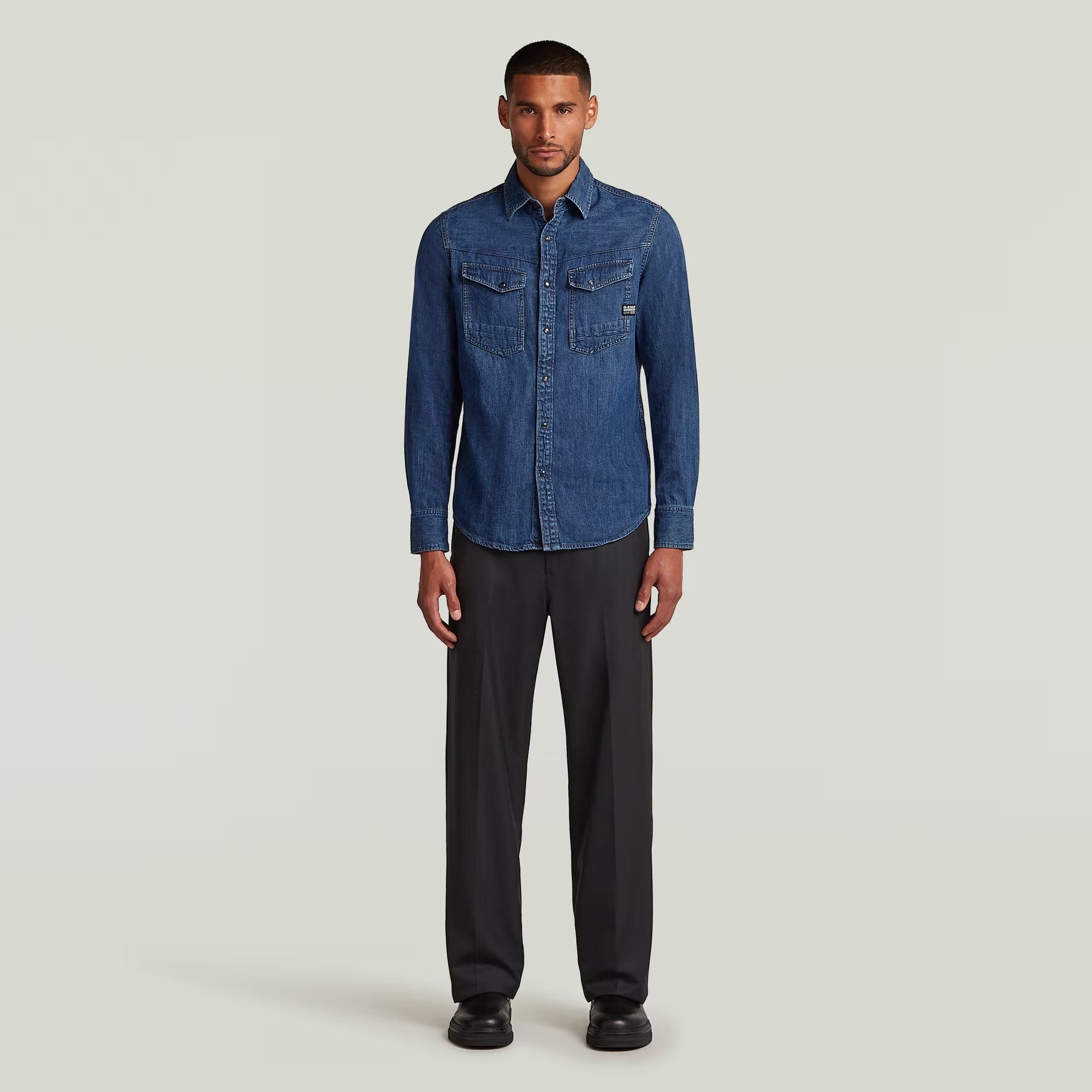 G-STAR RAW Ανδρικό Πουκάμισο Jeans Βαμβάκι Μπλέ Slim Fit D23616-D252-G749-worn in windward 1821614