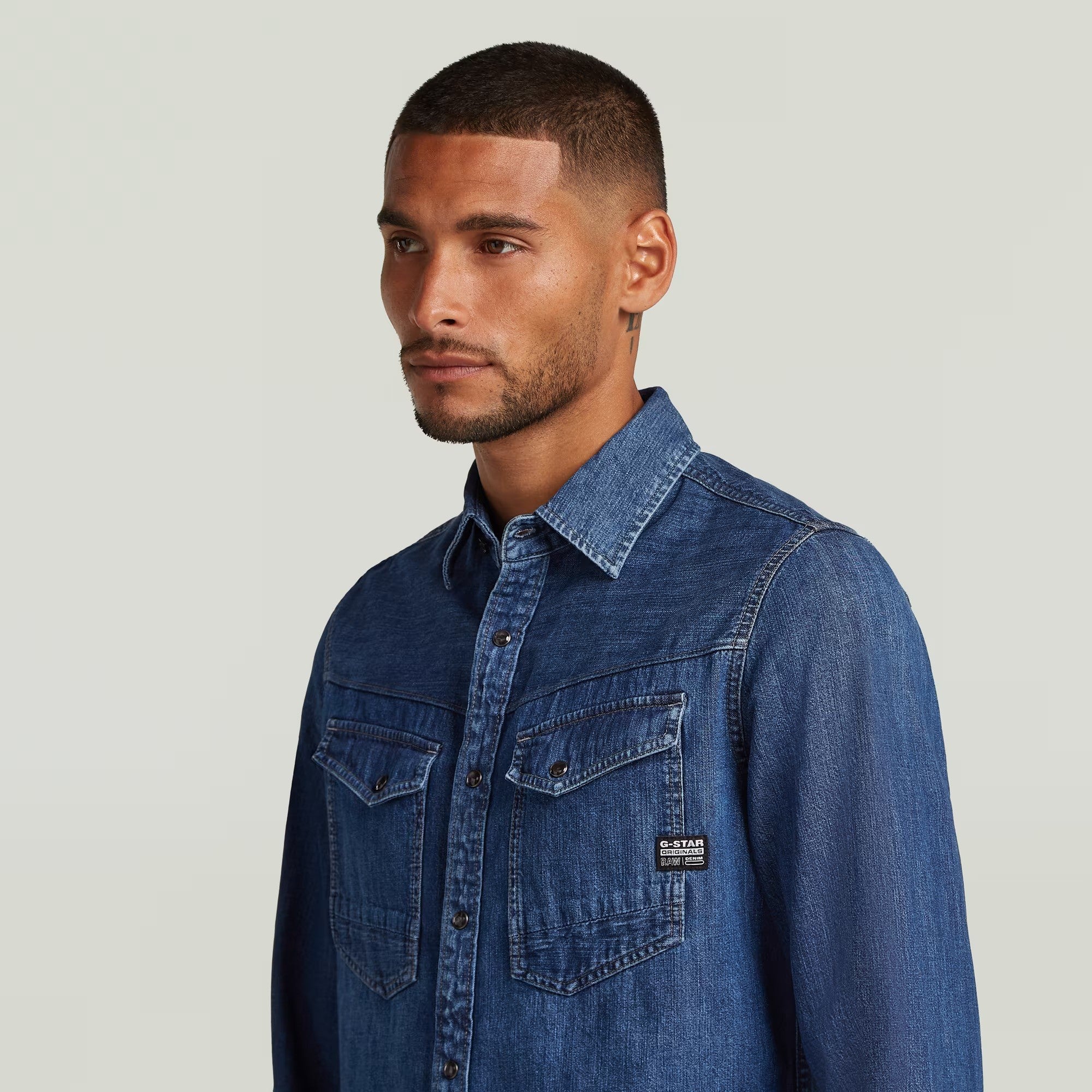 G-STAR RAW Ανδρικό Πουκάμισο Jeans Βαμβάκι Μπλέ Slim Fit D23616-D252-G749-worn in windward 1821614