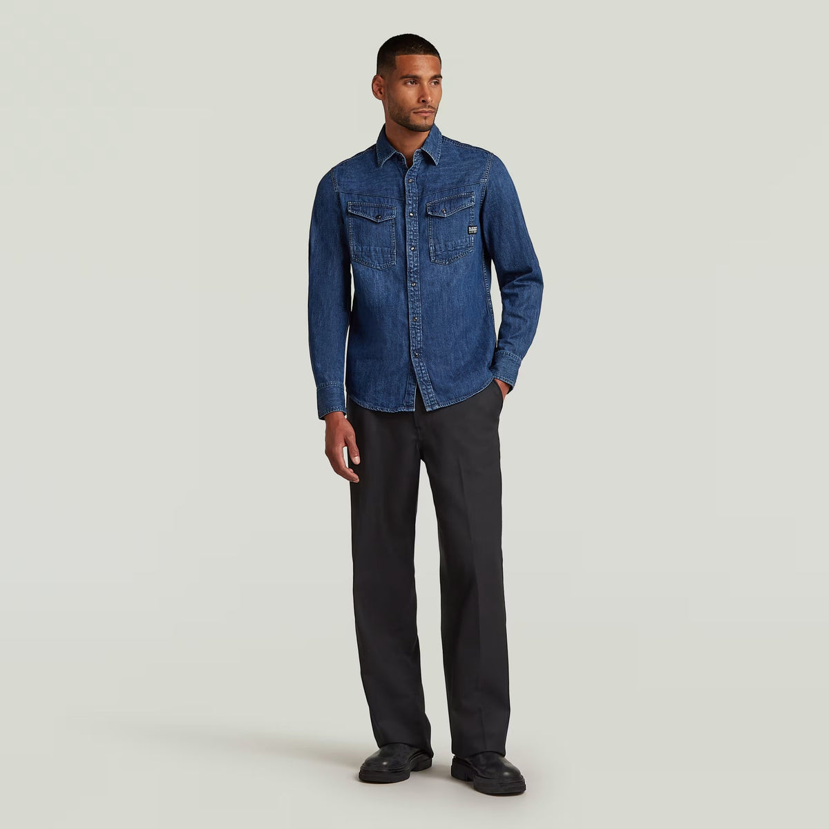G-STAR RAW Ανδρικό Πουκάμισο Jeans Βαμβάκι Μπλέ Slim Fit D23616-D252-G749-worn in windward 1821614