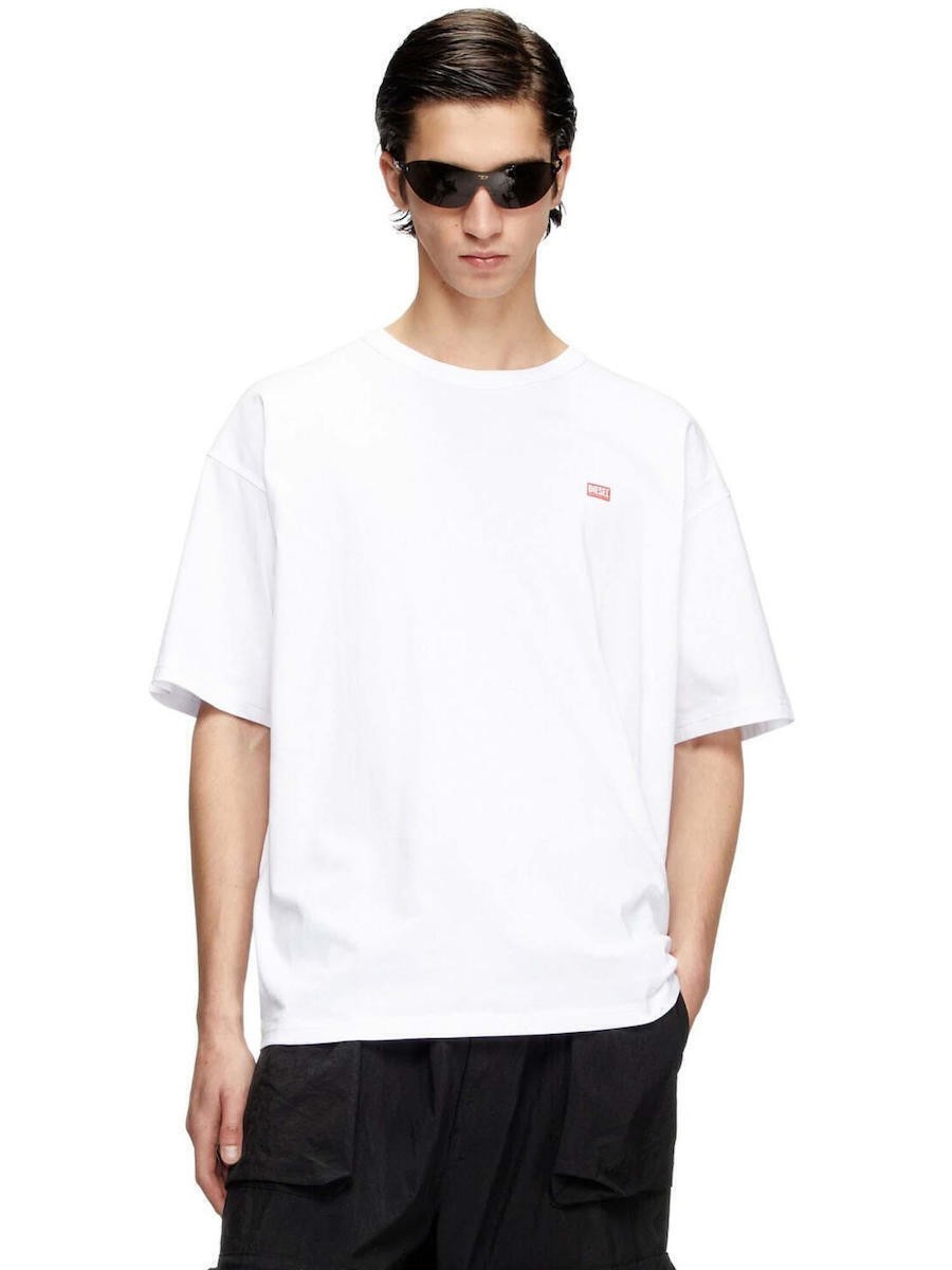 DIESEL Ανδρικό T-Shirt Βαμβάκι Λευκό Relaxed Fit A164000QIAM-100 1818790 1821825