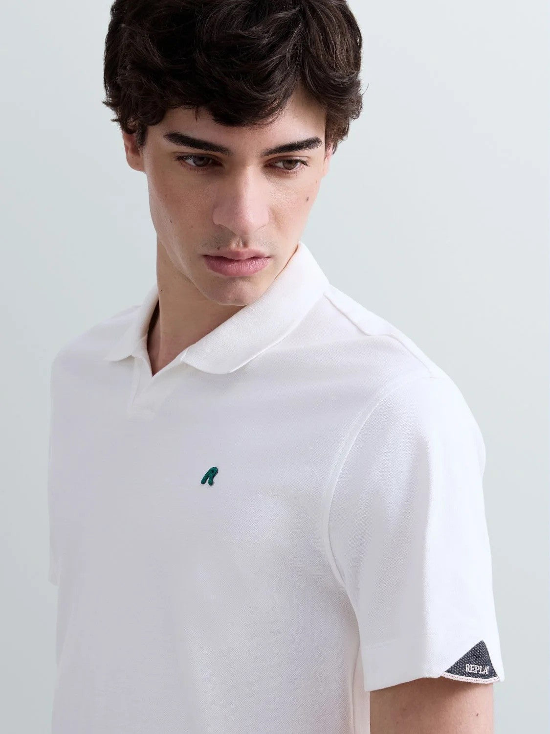 REPLAY Ανδρικό T-Shirt Polo Βαμβάκι/Ελαστάνη Λευκό Regular Fit M3465.000.21868-011 NATURAL WHITE 1823380