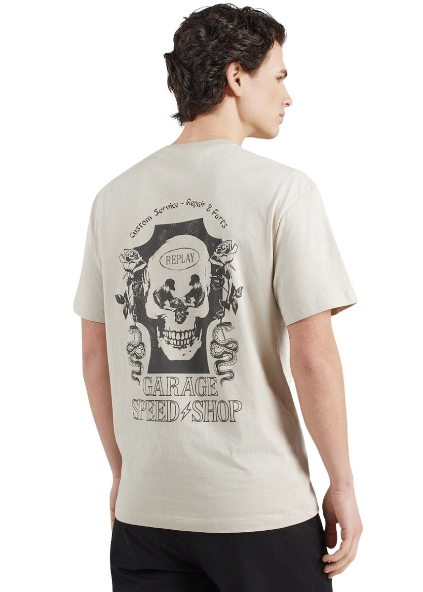 REPLAY Ανδρικό T-Shirt Βαμβάκι Μπέζ Regular Fit M3348.000.2660-858 BONE 1823374
