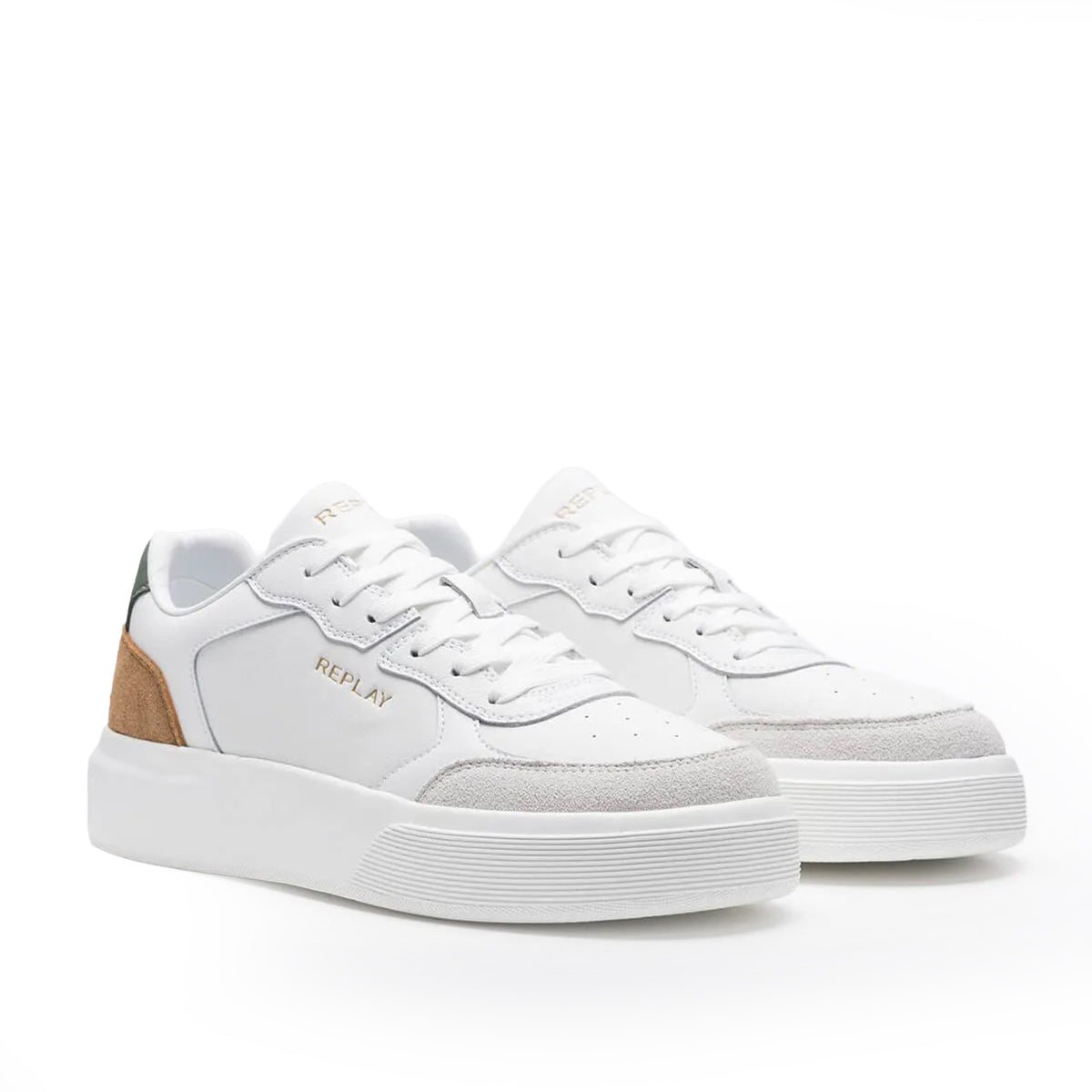 REPLAY Ανδρικά Sneakers Δέρμα Λευκά GMZ7O.003.C0007L-1842 WHITE TAN 1824037