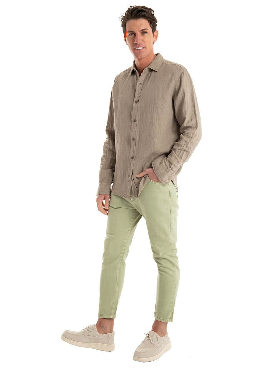 DIRTY LAUDRY Ανδρικό Πουκάμισο Λινό Μπέζ Regular Fit DLMS000134/TAUPE 1815230