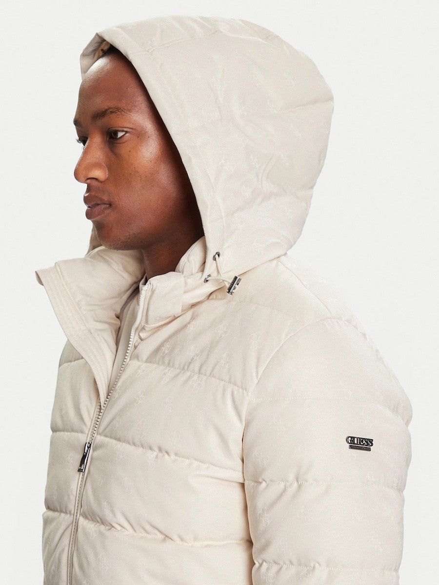 GUESS Ανδρικό Μπουφάν Puffer Πολυεστέρας Εκρού Regular Fit GU0APM5BL0BW2322-ALLOVER 4G QUICKSAND 1821256