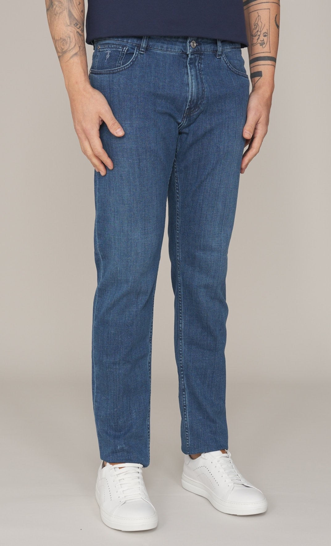 TRUSSARDI Ανδρικό Παντελόνι Jeans Βαμβάκι/Ελαστάνη Μπλέ Slim Fit MJ370D73/0DI-BLUE SW FADI 1824482