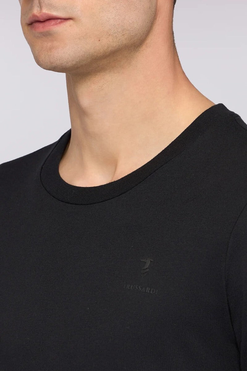 TRUSSARDI Ανδρικό T-Shirt Βαμβάκι/Ελαστάνη Μαύρο Slim Fit MTS01J01/033-BLACK/K299 BLACK MILANO 1824481