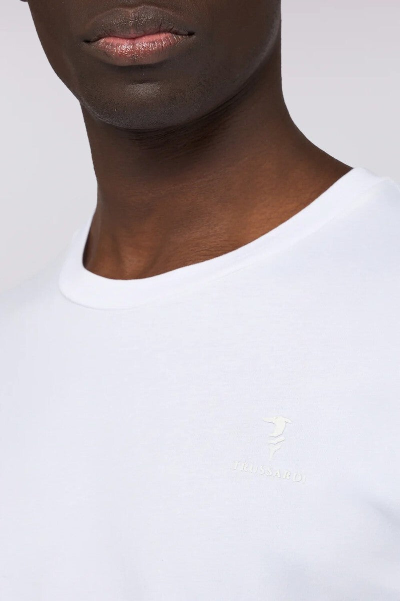 TRUSSARDI Ανδρικό T-Shirt Βαμβάκι/Ελαστάνη Λευκό Slim Fit MTS01J01/001-WHITE/W001 WHITE SIRACUSA 1824481