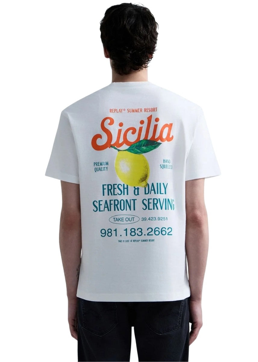 REPLAY Ανδρικό T-Shirt Βαμβάκι Λευκό Regular Fit M3378.000.23608P-011 NATURAL WHITE 1824471