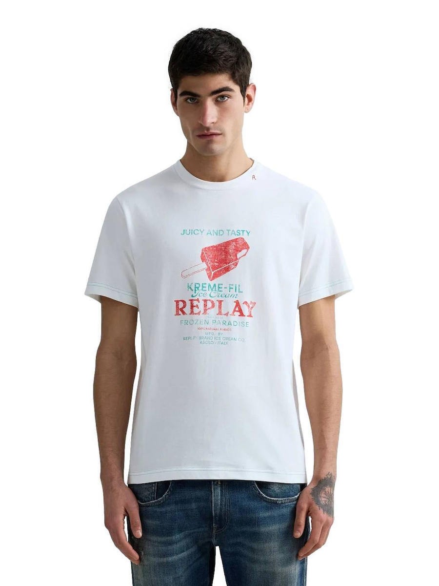 REPLAY Ανδρικό T-Shirt Βαμβάκι Λευκό Regular Fit M3385.000.23608P-011 NATURAL WHITE 1824473