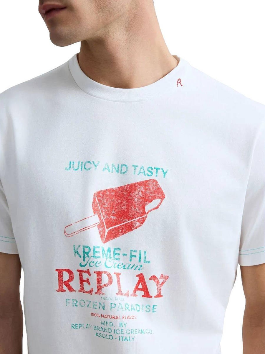 REPLAY Ανδρικό T-Shirt Βαμβάκι Λευκό Regular Fit M3385.000.23608P-011 NATURAL WHITE 1824473