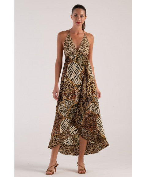 AMELIE Γυναικείο Φόρεμα Maxi Πολυεστέρας Καφέ Animal Print 10.3996-BROWN 1826087