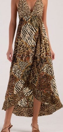 AMELIE Γυναικείο Φόρεμα Maxi Πολυεστέρας Καφέ Animal Print 10.3996-BROWN 1826087