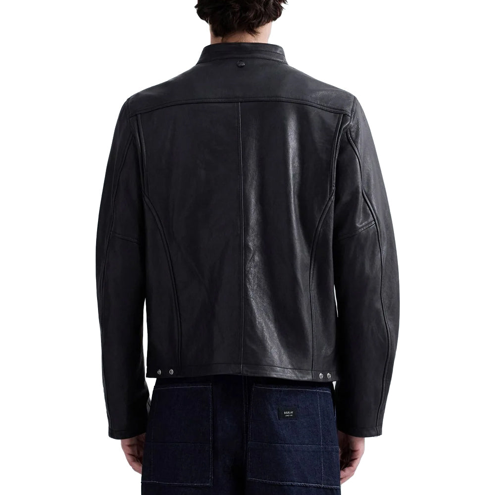 REPLAY Ανδρικό Δερμάτινο Μπουφάν Biker Δέρμα Μαύρο Relaxed Fit  M8497A.000.85194 010 BLACK 1829249