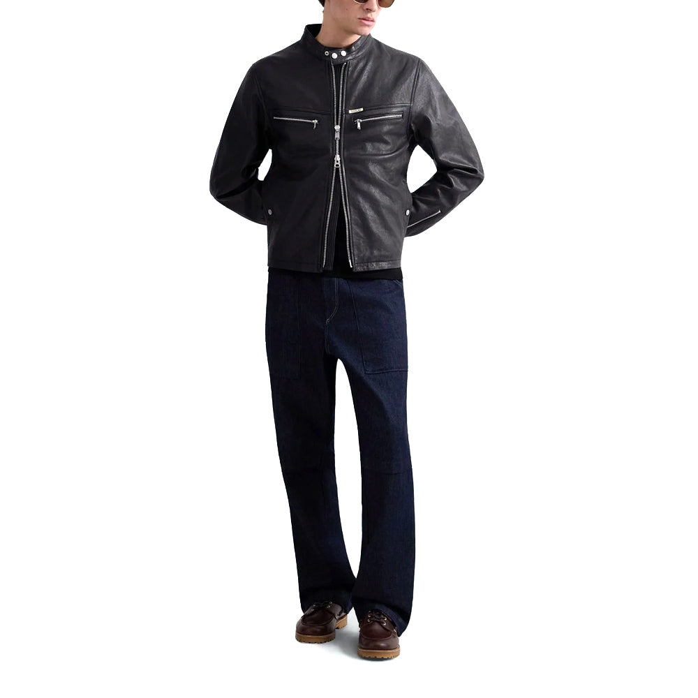 REPLAY Ανδρικό Δερμάτινο Μπουφάν Biker Δέρμα Μαύρο Relaxed Fit  M8497A.000.85194 010 BLACK 1829249