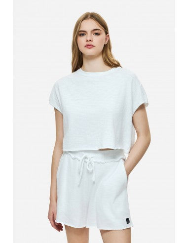 DIRTY LAUDRY Γυναικείο T-Shirt Raw Cut Βαμβάκι Λευκό Relaxed Fit